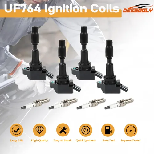 Miniatura 2 de Paquete de 4 bobinas de encendido UF-764 y bujías de iridio compatibles con Hyundai Santa Fe 2019-2020 L4 2.4L y Kia Optima 2016-2020 L4 2.4L