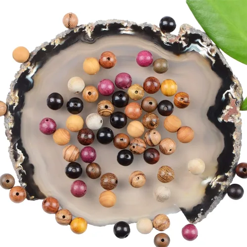 Miniatura 2 de MASSIVE BEADS - KIT de 960 cuentas de madera redondas sueltas mixtas naturales de 6 mm para hacer joyas, con hilo e agujas (12 de madera, 6 mm)
