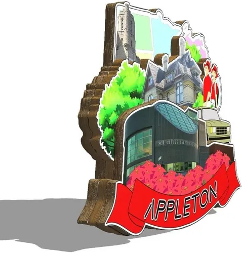 Miniatura 2 de Appleton - Imán de madera para nevera, diseño de Wisconsin USA en 3D, recuerdos coleccionables, decoración hecha a mano