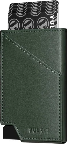 Miniatura 16 de VULKIT Cartera de tarjetas desplegable con bloqueo RFID, funda delgada de aluminio para tarjetas bancarias con bolsillo para dinero de negocios