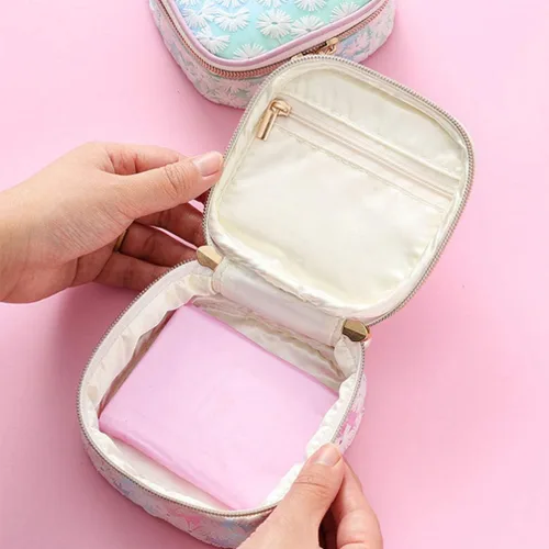 Miniatura 3 de EXCEART Bolsa de almacenamiento de servilleta sanitaria bordada de malla con cremallera, bolsa organizadora compacta para viajes, uso al aire libre