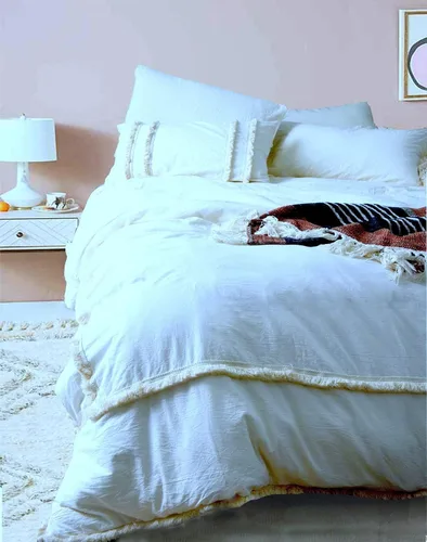 Miniatura 27 de Edredón hippie puro con borlas para dormitorio, manta bohemia con flecos indios, funda de edredón de algodón para mujer con fundas de almohada