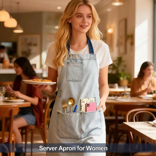 Miniatura 3 de Delantal de Chef de Mezclilla para Mujeres con Bolsillos, Delantal de Cocina de Camarera de Jean para Hombres para Cocinar Jardinería Pintura