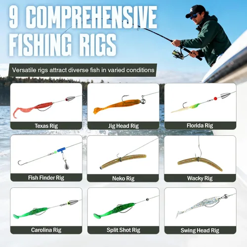 Miniatura 6 de TOPFORT Kit de 187/343 piezas de accesorios de pesca, Caja de aparejos de pesca organizada con aparejos incluidos, anzuelos de pesca, pesas de Kit