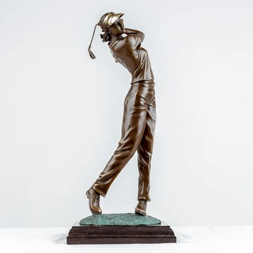 Escultura de golfista Estatua de bronce Estatua de golf Escultura Golfista Decoración Artes Regalos Centro de mesa Estatua del hogar Chica golfista