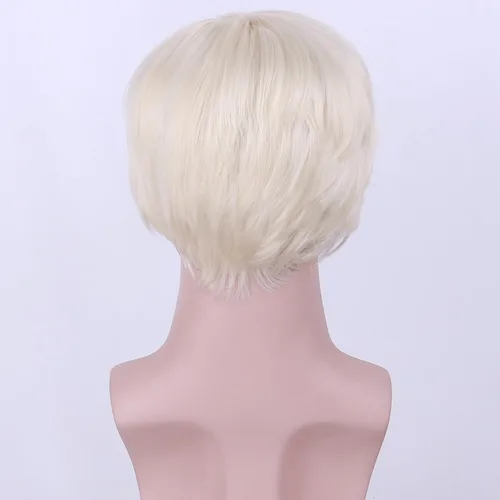 Miniatura 4 de PATTNIUM Peluca rubia corta y recta para hombre, peluca sintética resistente al calor, con bufanda
