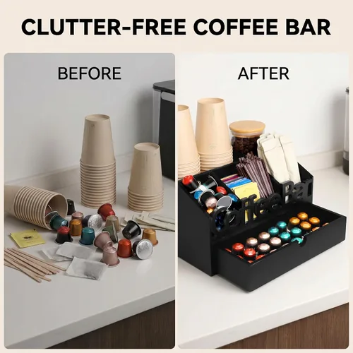 Miniatura 6 de Organizador de Barra de Café para Encimera - Estación Organizadora de Café de Madera, Organizador de Estación de Café para el Hogar & la Oficina