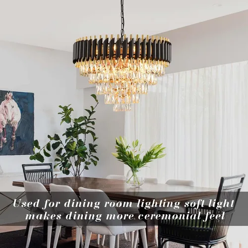 Miniatura 8 de Candelabro de cristal moderno dorado de 5 niveles para sala de estar, lámpara de araña grande de cristal negro, lámpara colgante de techo