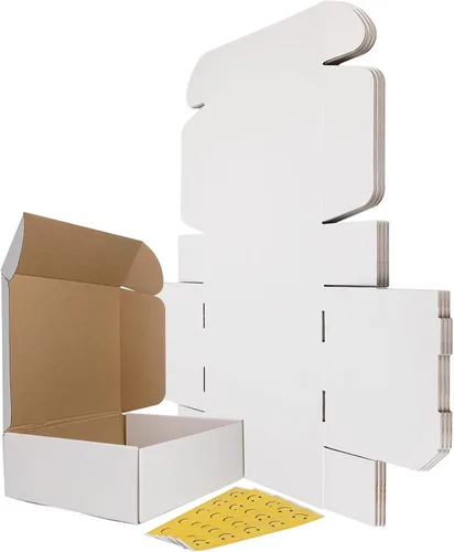Miniatura 38 de RLAVBL Juego de 25 cajas de envío de 10 x 8 x 3, caja de cartón corrugado blanca para embalaje, correo, negocios Blanco