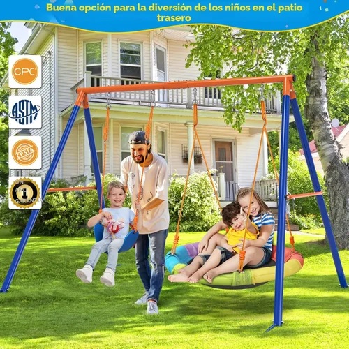 Miniatura 7 de GIKPAL Juego de columpios con soporte para niños, juegos de columpios al aire libre para patio trasero con platillo de 32" y asiento de 26.2", marco