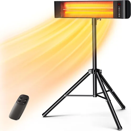 VAGKRI Calentadores para exteriores, calentamiento de 1s, calentador infrarrojo de patio de 1500W con control remoto, 3 ajustes de calor,