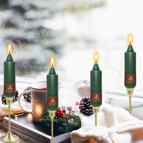 Miniatura 8 de Candelabros cortos de 5 pulgadas con velas cónicas verde oscuro, 4 piezas para cena, hogar, boda, fiesta, decoración