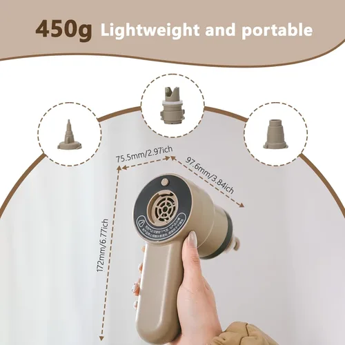 Miniatura 6 de AIRSPIRIT Bomba de aire máxima para inflables, ultrarápida 600L/min, bomba eléctrica de 13.79 Kpa, inflador portátil recargable de 2500 mAh