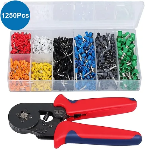 Miniatura 2 de MMOBIEL Kit de herramientas de crimpado de virola de 1250 piezas, AWG de 23 a 7 tamaños, kit de herramientas de trinquete autoajustable profesional