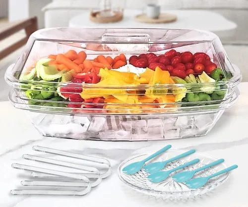 Miniatura 8 de INNOVATIVE LIFE Cuenco refrigerado para servir con base enfriadora de hielo, cuencos de ensalada helados para fiestas, perfecto para cualquier