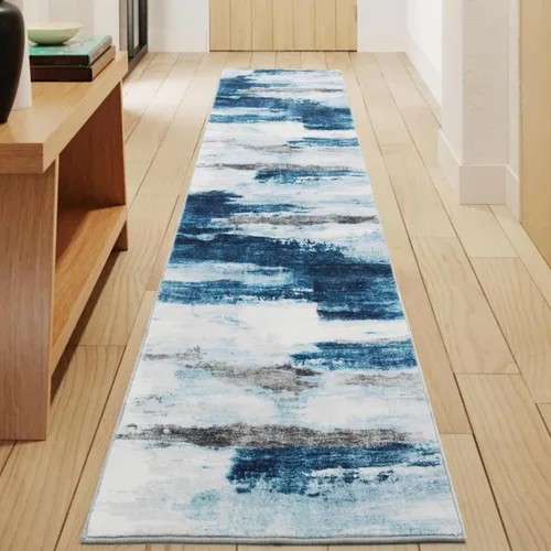Miniatura 44 de Carvapet 9x12 Alfombras grandes para sala de estar y dormitorio, alfombra moderna lavable azul de pelo bajo con respaldo de goma, plegable, alfombra