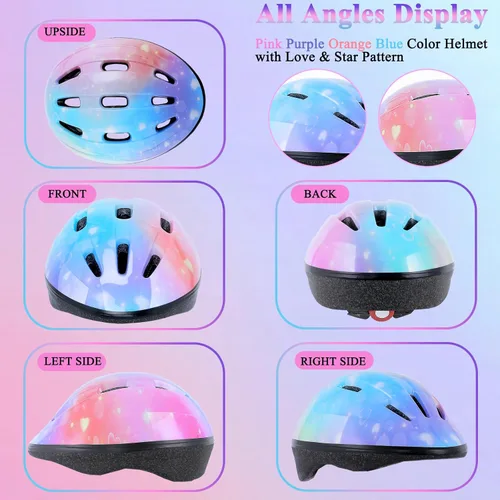 Miniatura 2 de Casco de bicicleta para niños de 3 a 8 años, casco ajustable para niños y niñas, casco ajustable con rodilleras, coderas, muñequeras