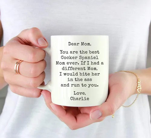 Miniatura 3 de Andaz Press Taza de café personalizada divertida con texto en inglés "Dog Mom", regalo de broma para la mejor mamá de perro cocker spaniel, muerde