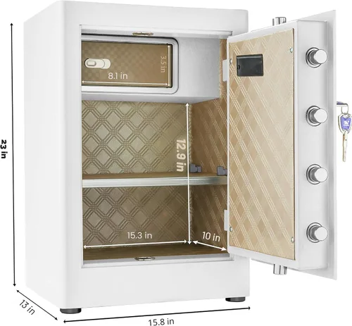 Miniatura 5 de TIGERKING Caja fuerte de seguridad resistente de 2.05 pies cúbicos para el hogar, bloqueo digital para pantalla táctil, antirrobo, estantes Blanco