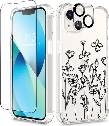 Miniatura 149 de GVIEWIN - Funda floral para iPhone 14 de 6.1 pulgadas, protector de pantalla + protector de lente de cámara, no se amarillenta, a prueba de golpes