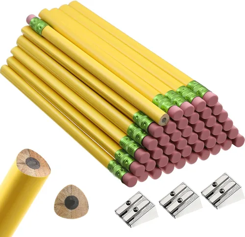 Miniatura 9 de Fainne 48 Lápices Gruesos Jumbo Grandes Gruesos Largos y 3 Sacapuntas para Niños Principiantes Preescolares Jardín de Infantes Suministros