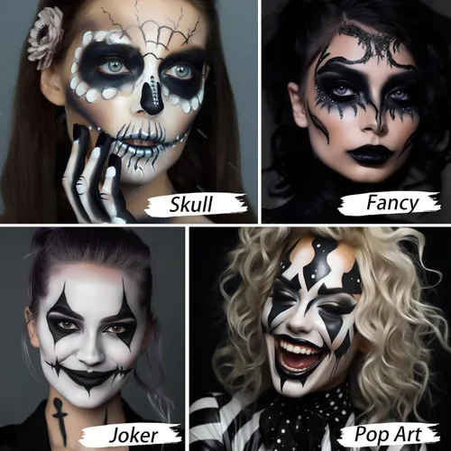 Miniatura 6 de UCANBE Base de maquillaje facial y corporal en crema negra, pintura de grasa profesional no tóxica, paleta de pintura facial para Halloween