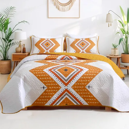 Miniatura 15 de Juego de edredón bohemio tamaño Queen, colcha con textura azteca, color marrón, colcha bohemia, colcha occidental, juegos de ropa de cama suave