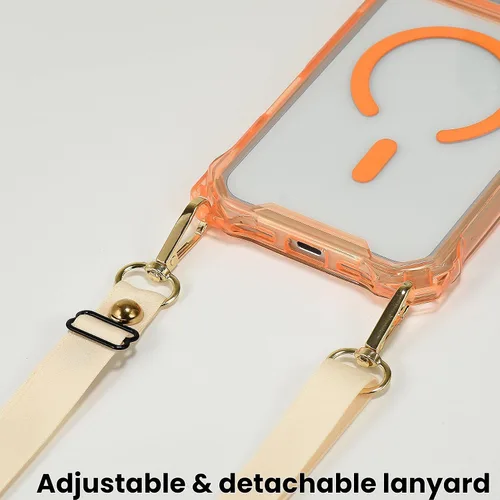 Miniatura 5 de Funda Magnética Cruzada para iPhone 17 Pro, Naranja, Marco Suave Magnético Transparente PC Trasero A Prueba de Golpes Funda Protectora para Teléfono