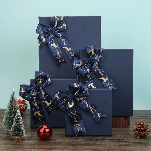 Miniatura 4 de 12 lazos elásticos de Navidad con lazos, lazos de regalo elásticos ajustables, lazos de cinta de grogrén rojo de Navidad para cajas de regalo