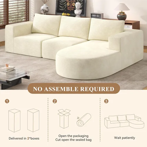 Miniatura 6 de Sofá modular con diván en forma de L, sofá cama moderno seccional Cloud con asiento profundo, sofás de compresión de esponja, no requiere montaje