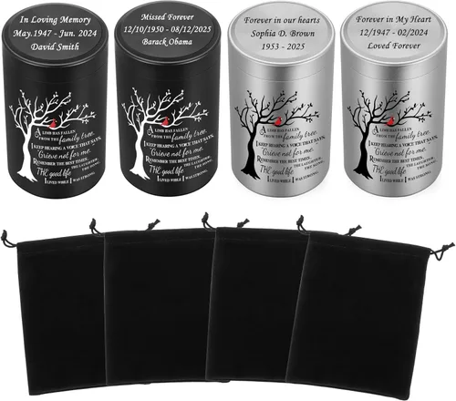 Miniatura 8 de SOITIS Juego de 4 urnas pequeñas para recuerdo de cenizas humanas, mini urnas de acero inoxidable de 3.54 pulgadas para cenizas, urnas de cremación
