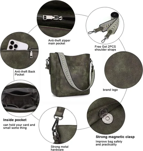 Miniatura 7 de HKCLUF Bolsos cruzados para mujer, de gran capacidad, con 2 correas de guitarra, de cuero, para mujer