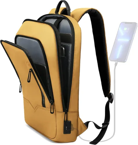 Miniatura 9 de Mochila hk para Hombre de Negocios, Mochila Delgada con Cargador USB, Mochila para Computadora, Ligera, Antirrobo, para Viaje, Negro, 15,6 pulg.