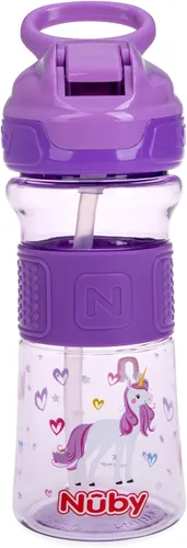 Miniatura 10 de Nuby Thirsty Kids Flip-It - Vaso para beber sin derrames con boquilla suave, 12 onzas, más de 18 meses, color camuflaje aguamarina, esenciales