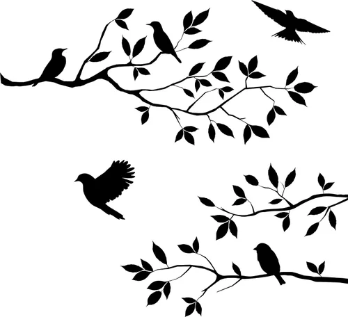 Picniva Vinilo decorativo para pared, diseño de pájaros y flores, color negro de 15 x 44 pulgadas