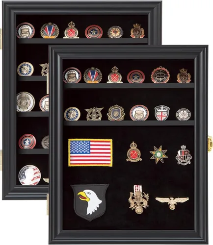 Verani Vitrina para Exhibición de Medallas Paquete de 2 – Caja de Sombra para Exhibición de Monedas de Desafío Militar – Gabinete de Exhibición de