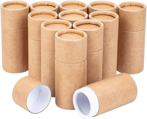 BENECREAT 12 tubos de cartón Kraft BurlyWood de 0.3 fl oz, recipientes redondos de cartón, tubos de bálsamo labial, tubos de cartón para lápices,