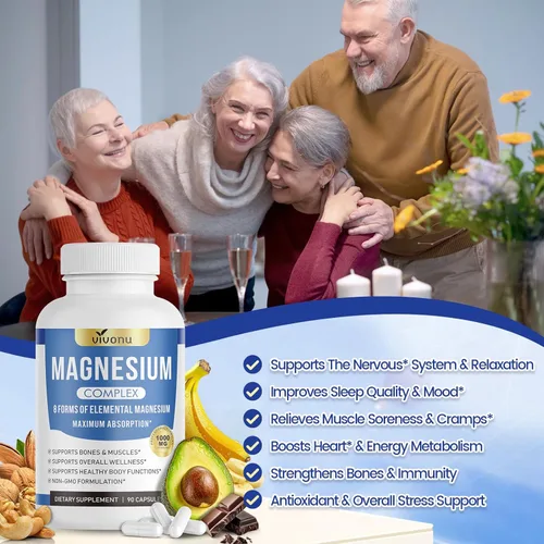 Miniatura 7 de Complejo de magnesio - 8 formas de magnesio elemental para una máxima absorción - Fórmula de alta potencia de 1000 mg - Apoya los huesos, músculos