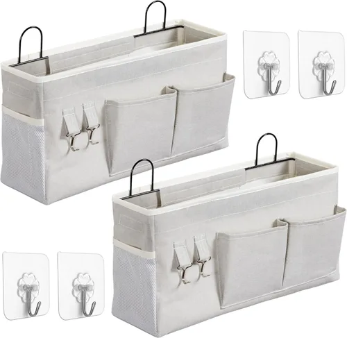Miniatura 16 de 2 bolsas grandes para colgar en la pared, organizador de bolsillos de tela de lino para puerta, armario, impermeable, multifuncional, para sala de 2