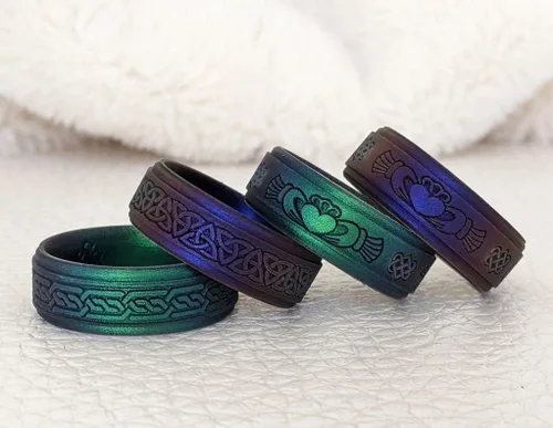 Miniatura 30 de Knot Theory Anillo de silicona para hombre, grabado de montaña, ondas, bosque, ancho de banda de 0.315 pulgadas, transpirable, ajuste cómodo