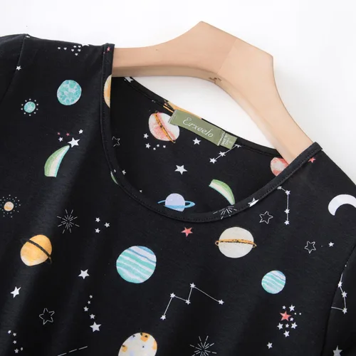 Miniatura 4 de Inadays Camisón de algodón para mujer, ropa de dormir de manga corta, camisón casual con estampado, pijama holgado y cómodo