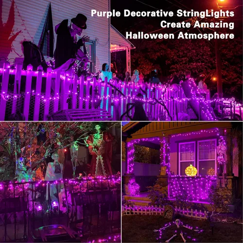 Miniatura 5 de Brizled luces de Halloween moradas, 10 mt, 100 luces LED de Halloween al aire libre, 120 V, certificación UL, linea de luces decorativas