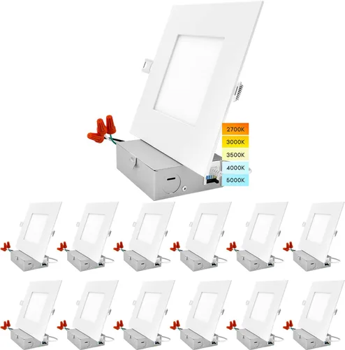 Miniatura 9 de LUXRITE Iluminación empotrable LED cuadrada ultrafina de 6 pulgadas, 5 opciones de temperatura de color 2700K - 5000K, luz empotrable regulable, 12