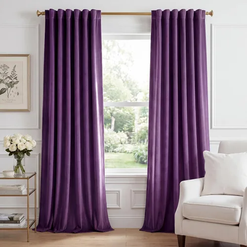 Miniatura 51 de StangH - Cortinas opacas de terciopelo con pestaña trasera, aislamiento térmico, para puerta corrediza, dormitorio, telón de fondo, estudio, teatro