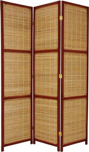Miniatura 3 de Red Lantern Divisor de habitación tejido de 6 pies de alto, 4 paneles, marrón oscuro