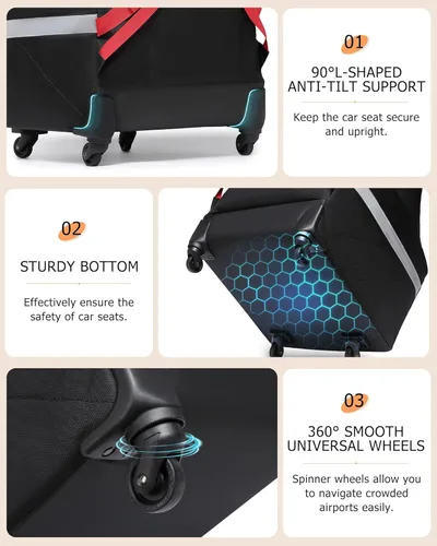 Miniatura 4 de MCBD Bolsa de viaje para asiento de automóvil para avión, mochila plegable para asiento de bebé para viaje, portabebés acolchado para asiento