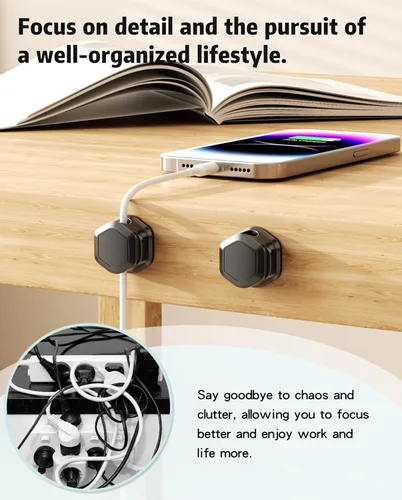 Miniatura 5 de 6 Pack de clips magnéticos para cables [Cable liso ajustable] Organizador de cables - Cuworlis soporte adhesivo para cables, soporte para cables