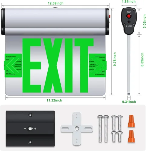 Miniatura 6 de Letrero de salida LED con borde iluminado, carcasa de aluminio cepillado, panel acrílico giratorio de doble cara, letreros de salida de emergencia