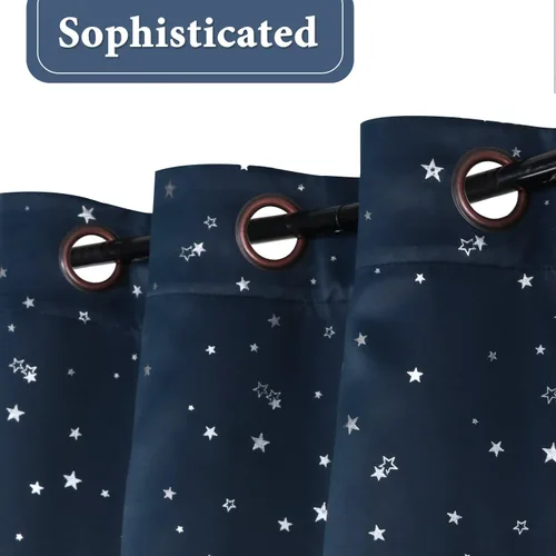 Miniatura 3 de H.VERSAILTEX Cortinas opacas con estrellas para habitación de niños y niñas, con bloqueo de luz completa, bonitas cortinas gruesas y suaves