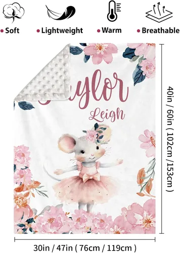 Miniatura 2 de Manta de bebé personalizada para niños, nombre personalizado con diseños de ratón, franela suave con respaldo de puntos de doble capa, manta 19 Ratón